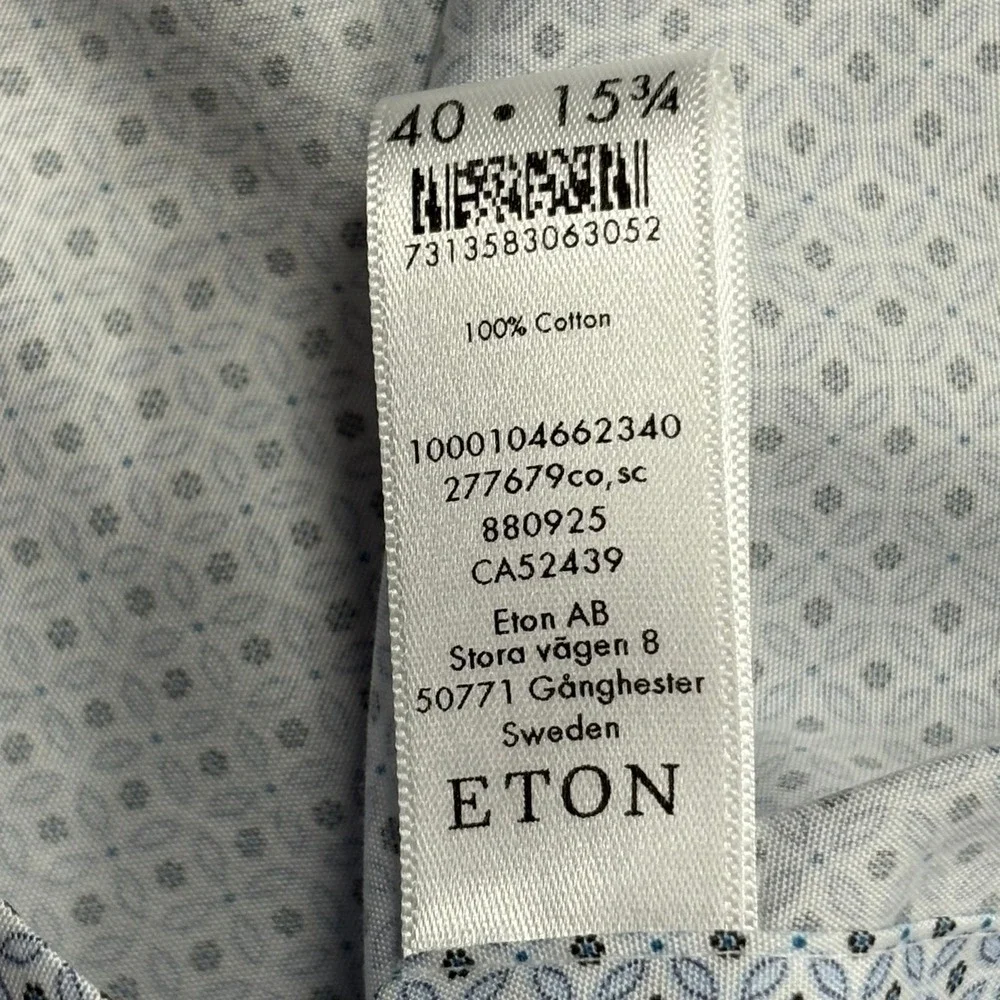 ETON‎ Contemporary Fit Dress Shirt Mens 15.75 Blue White Black Geometric NWT